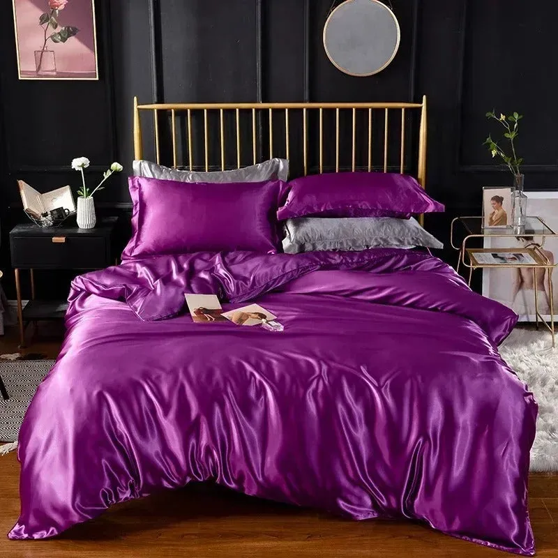 Anyhouz Beddings Indigo 140X210cm 2 Pcs High End Satin Smooth Duvet Cover Set Luxury Polyester Silky Soft Cozy Bedding Set