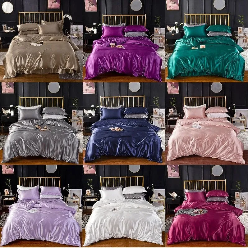 Anyhouz Beddings Magenta US Queen Size 3 Pcs High End Satin Smooth Duvet Cover Set Luxury Polyester Silky Soft Cozy Bedding Set