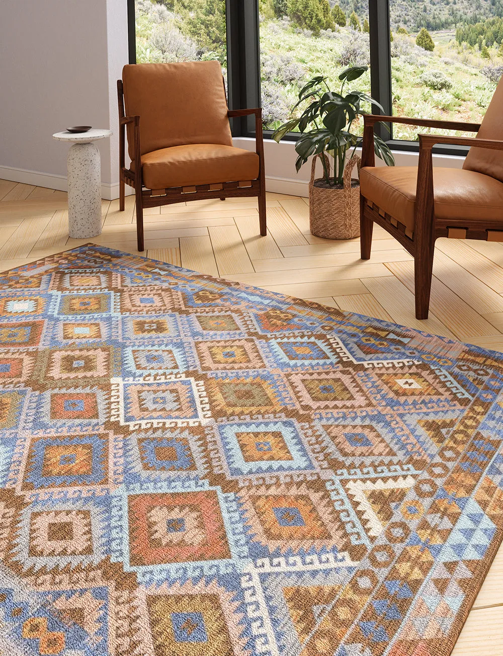 Assania Blue Brown Multi Rug