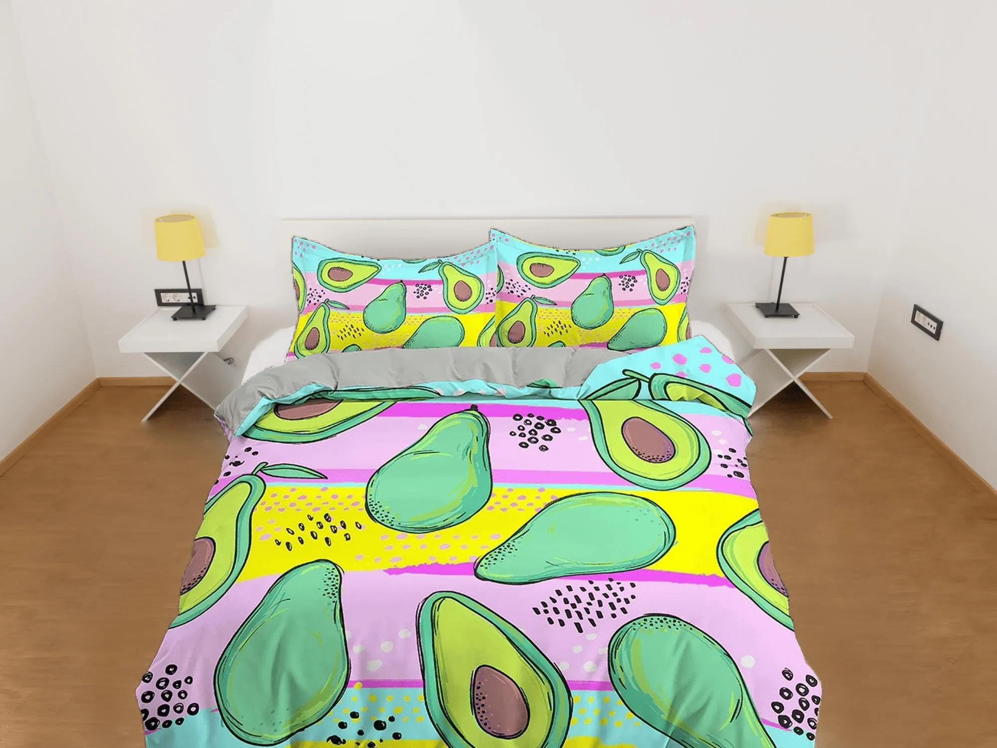 Avocado Bright Colored Toddler Bedding, Unique Duvet Cover for Nursery, Crib Bedding & Pillowcase, Baby Zipper Bedding, King Queen Full Twin