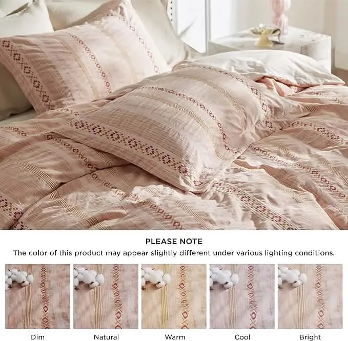 Bedsure 100% Cotton Waffle Stripe X Jacquard Duvet Cover Set