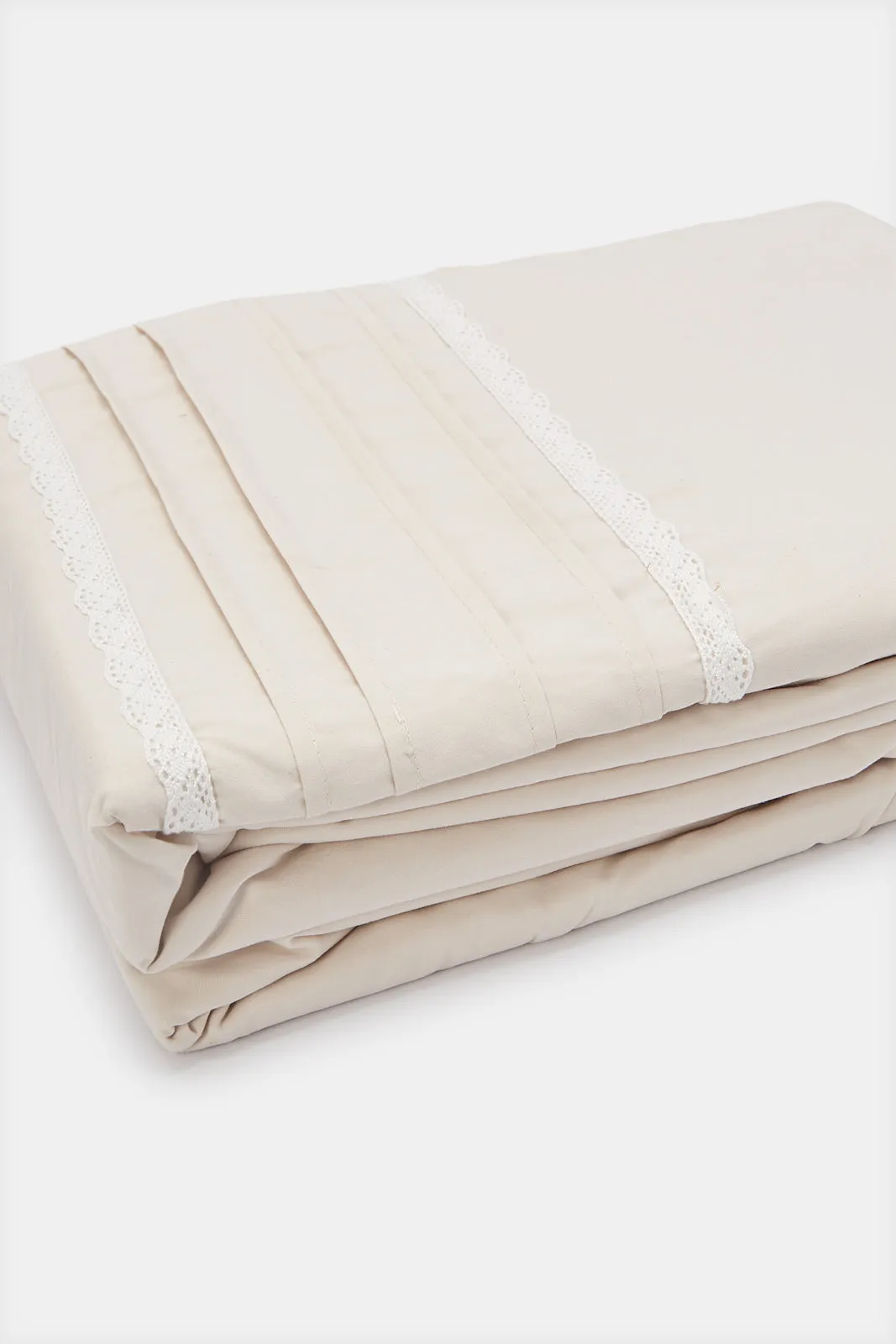 Beige 3-Piece Lace With Pleats Duvet Cover Set (Double Size)