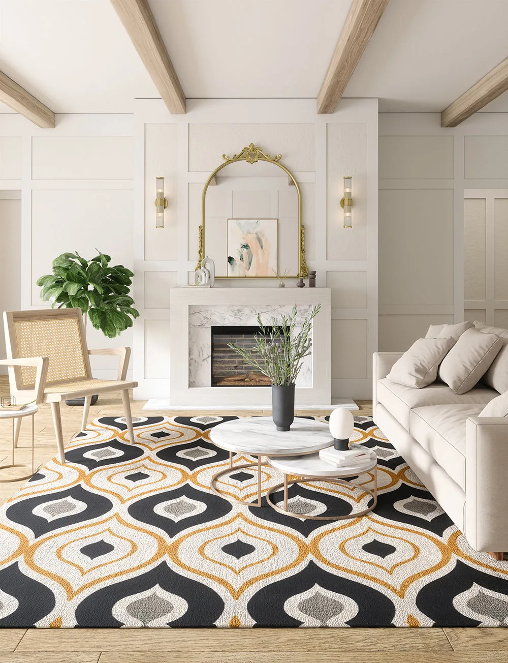 Benett Beige Yellow Black Rug