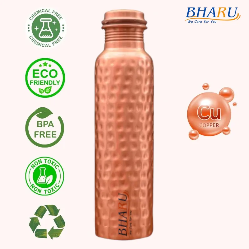 Bharu Hammered Copper Bottle 750 ml - Pack of 4