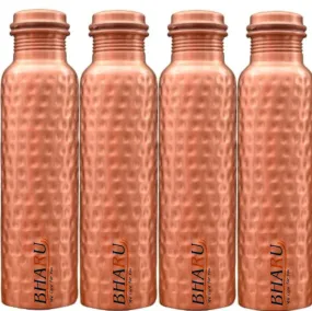 Bharu Hammered Copper Bottle 750 ml - Pack of 4