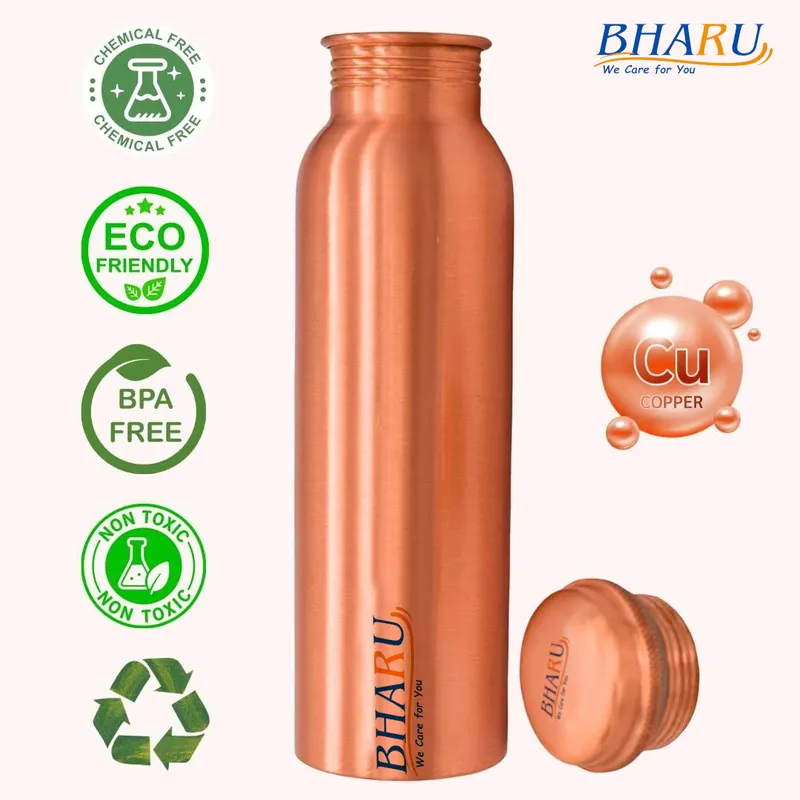 Bharu Plain Copper Bottle 750 ml - Pack of 2