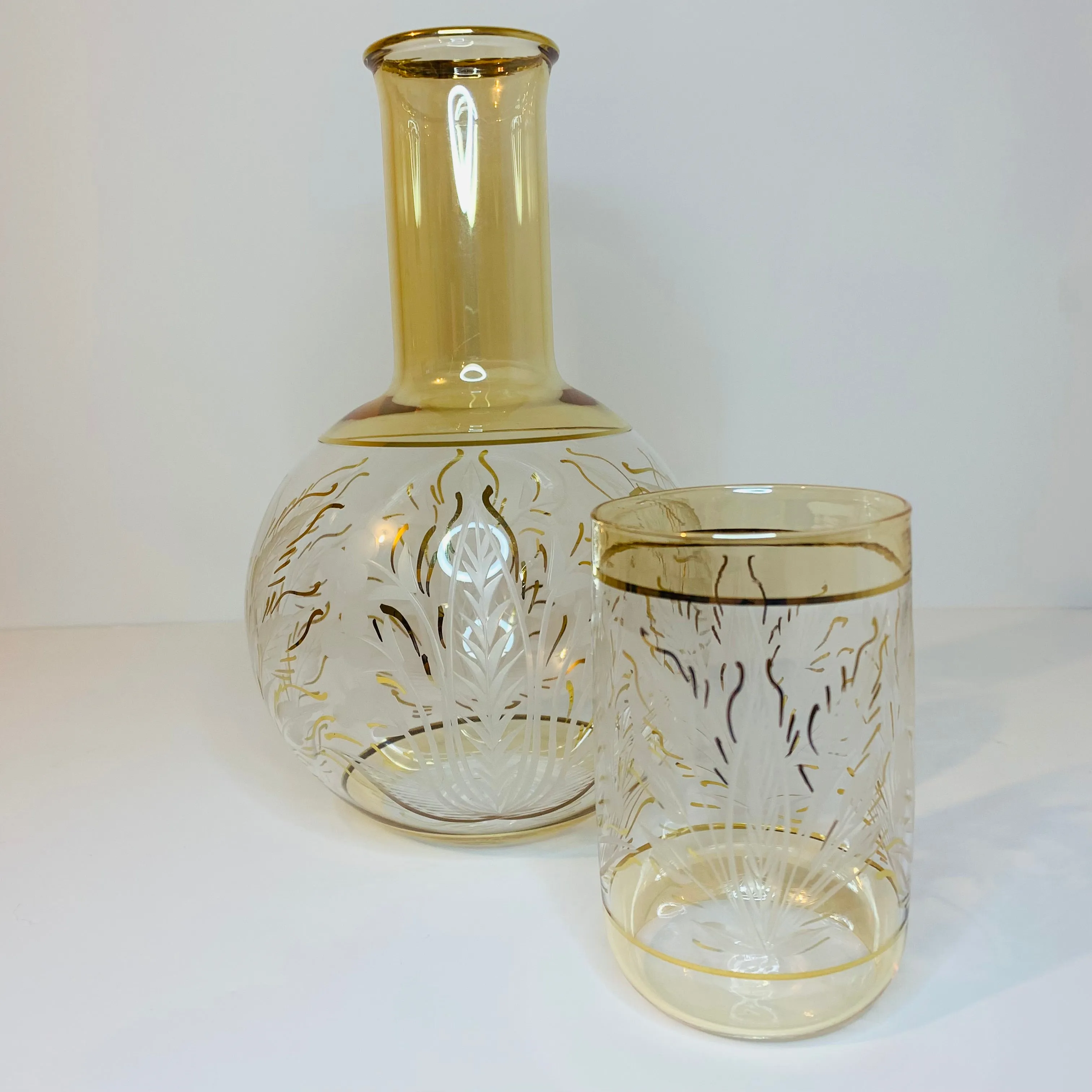 Blown Glass Carafe & Tumbler Set - Leaves1