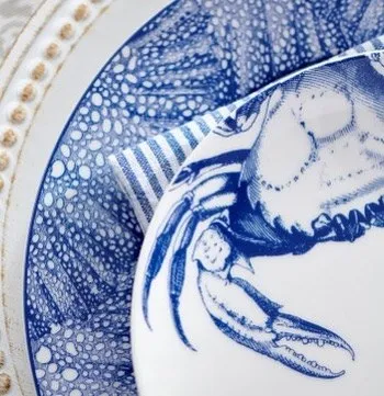 Blue Sea Fan Rimmed Dinner Plate