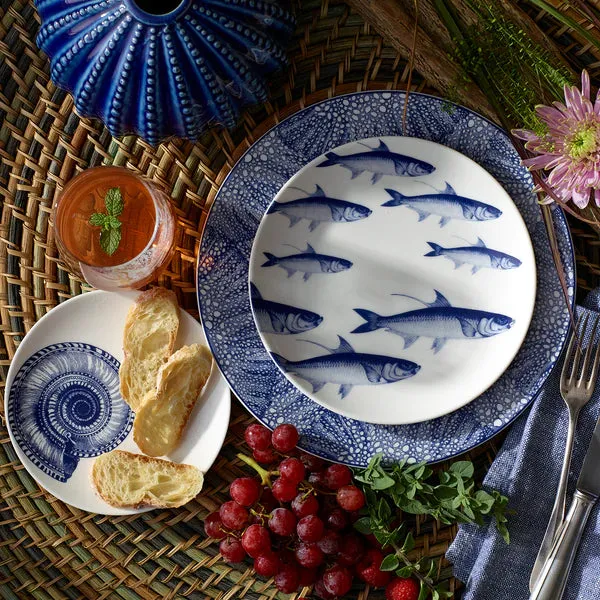 Blue Sea Fan Rimmed Dinner Plate