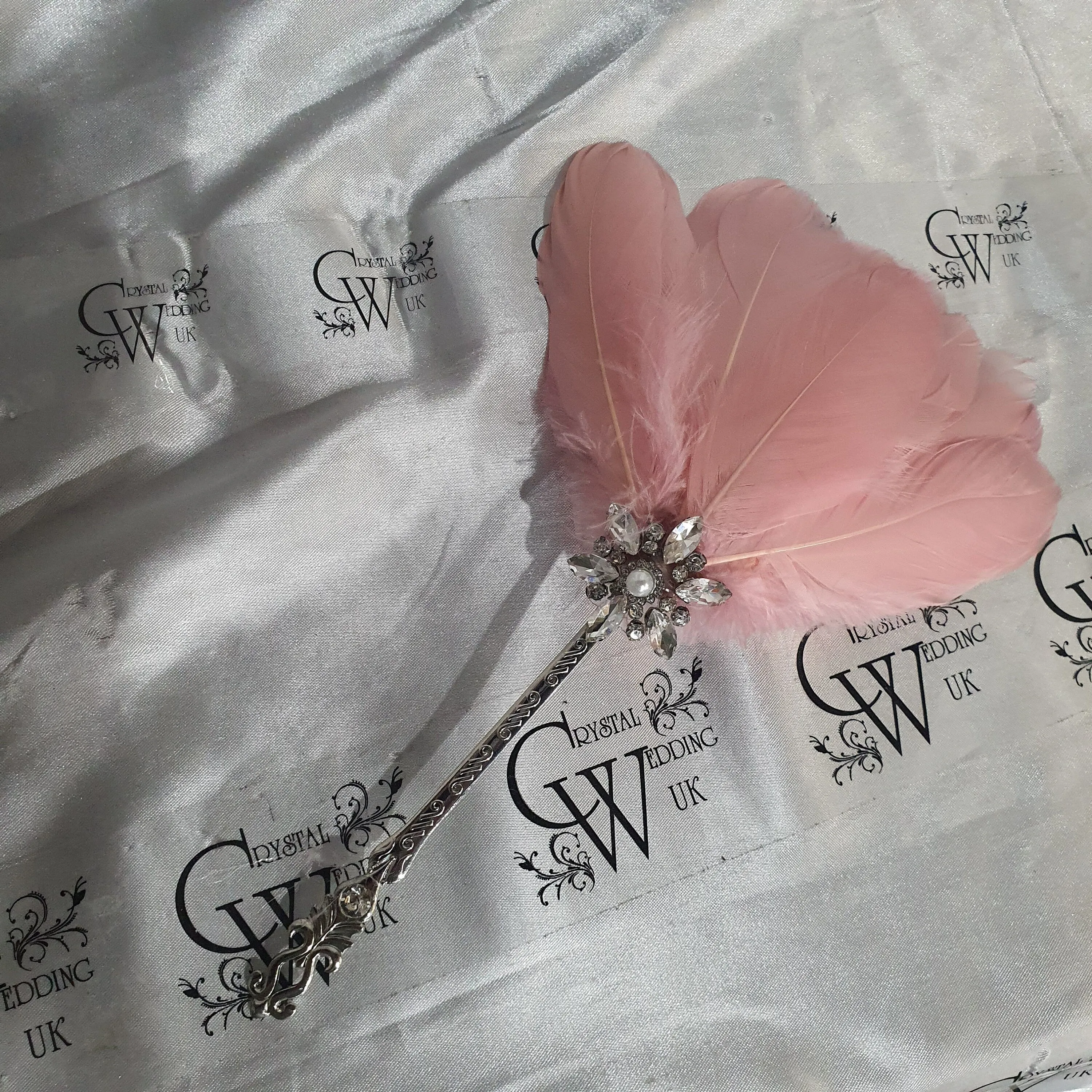 Blush feather Fan Bridesmaid bouquet fan for flower girl small wedding fan- ANY COLOUR by Crystal wedding uk