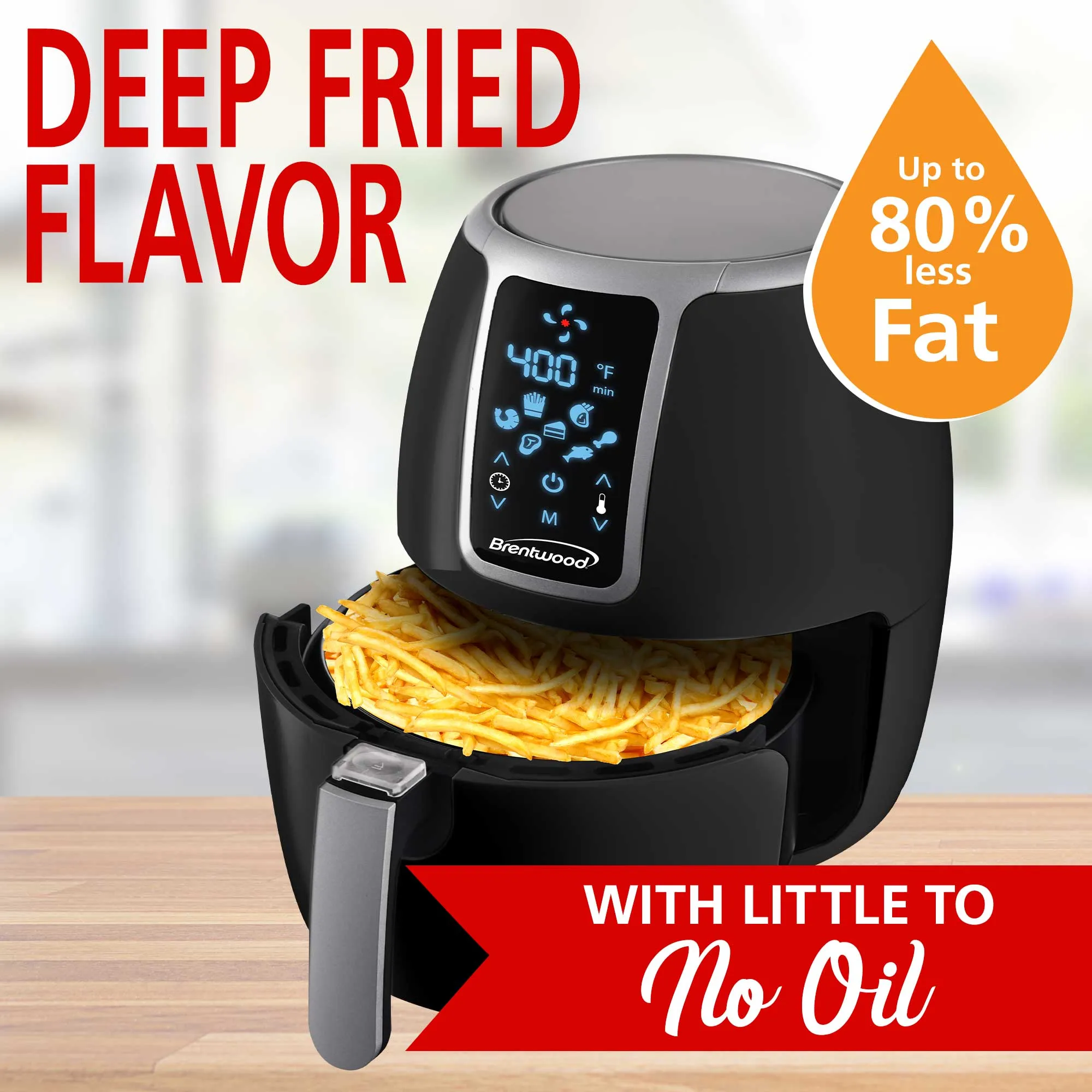 Brentwood AF-400DBK 4-Quart Electric Digital Air Fryer, Timer & Temp. Control