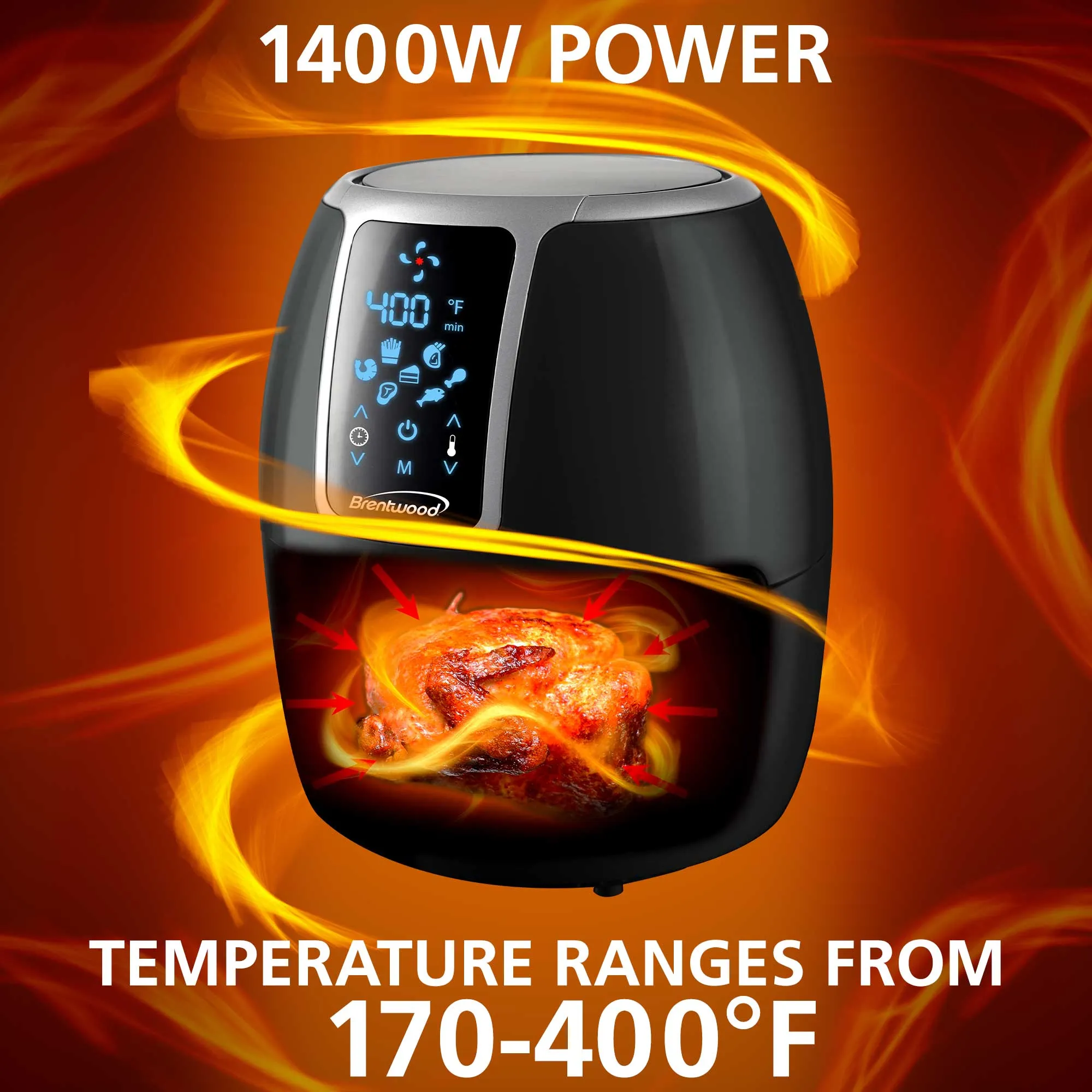 Brentwood AF-400DBK 4-Quart Electric Digital Air Fryer, Timer & Temp. Control