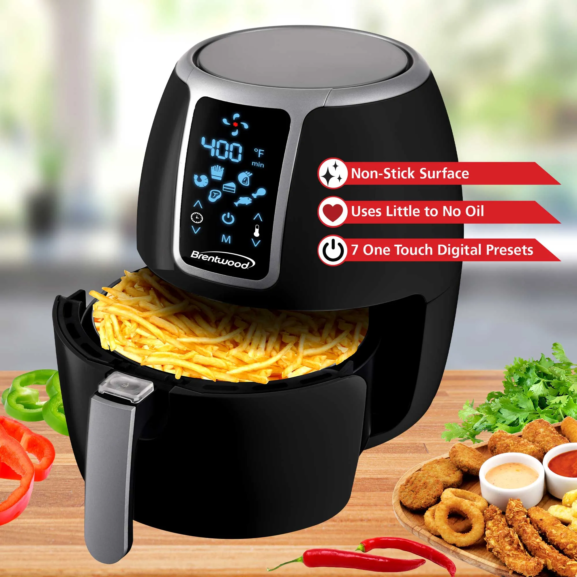 Brentwood AF-400DBK 4-Quart Electric Digital Air Fryer, Timer & Temp. Control