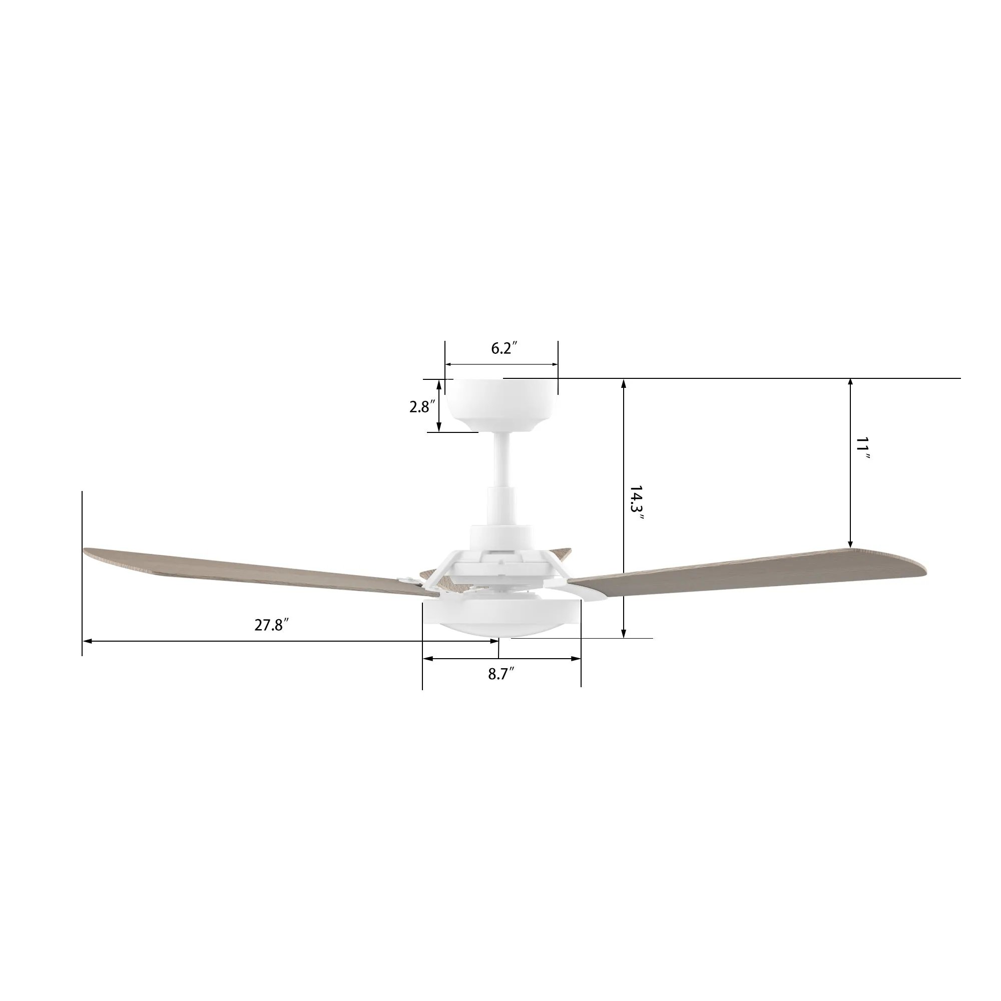 BRISA 56 inch 3-Blade Smart Ceiling Fan with LED Light & Remote Control - White/Light Wood