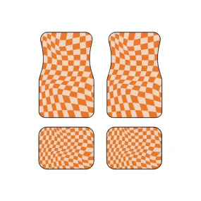 Call Floor Mats Checkered Car Mats Retro Orange Mats for Car, 4 Piece Car Mats