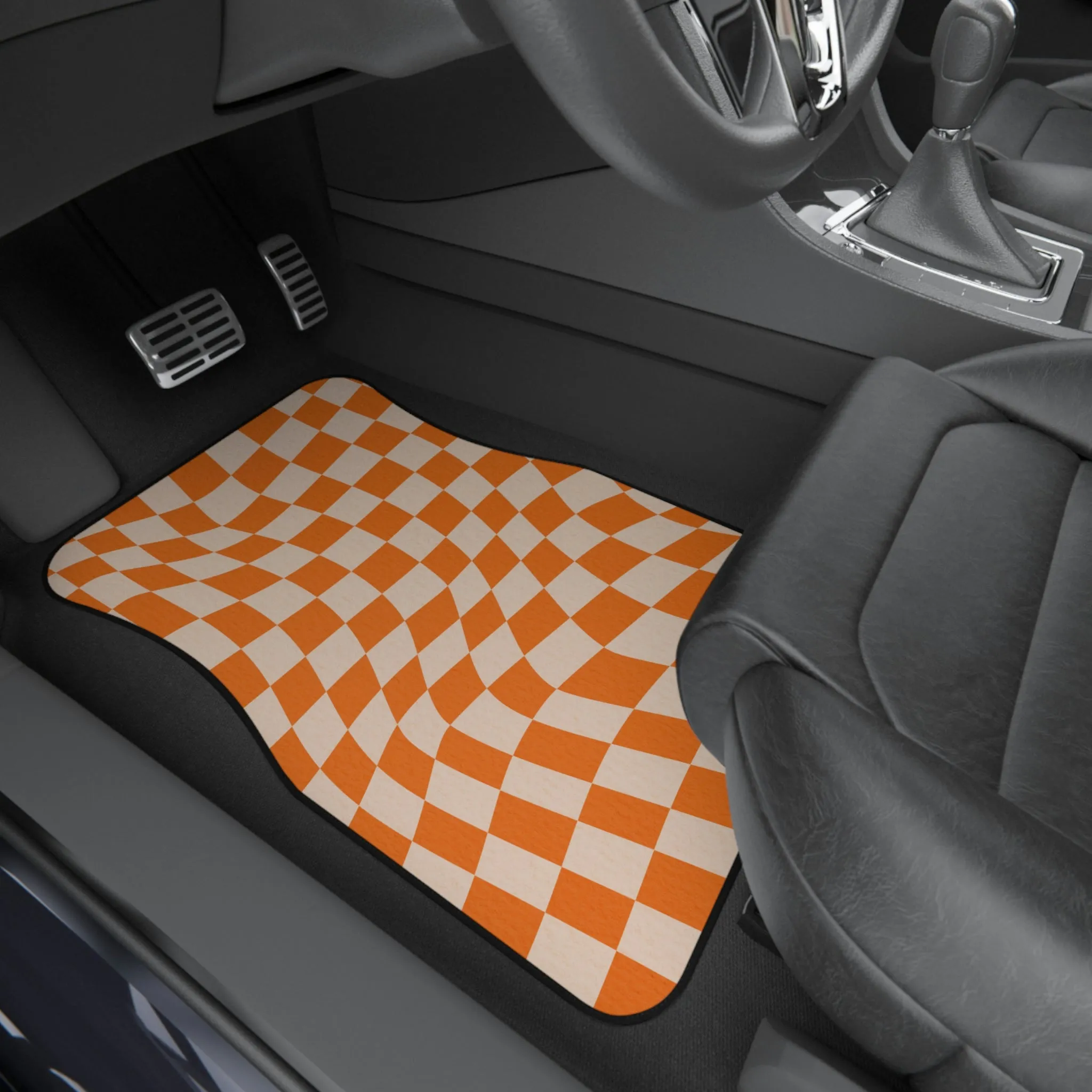 Call Floor Mats Checkered Car Mats Retro Orange Mats for Car, 4 Piece Car Mats