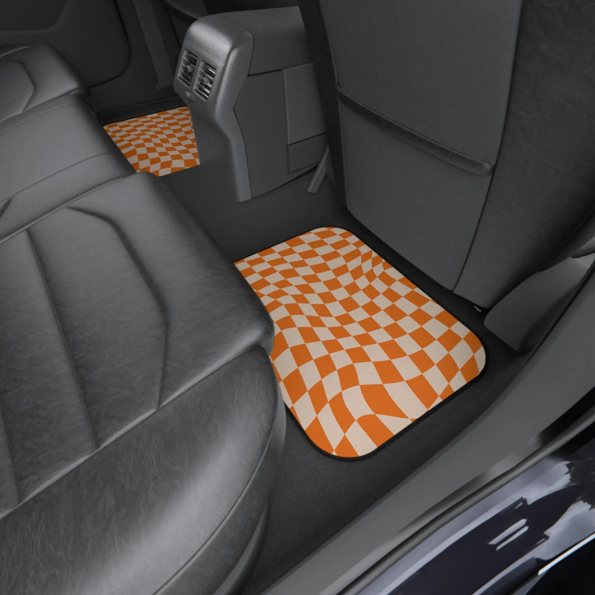 Call Floor Mats Checkered Car Mats Retro Orange Mats for Car, 4 Piece Car Mats