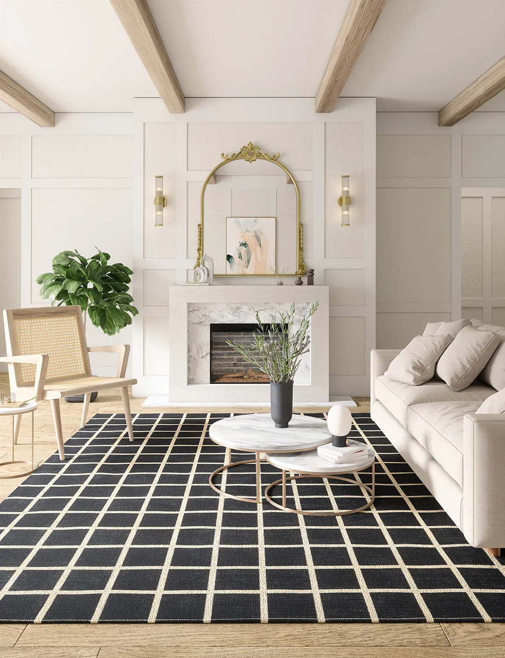 Caper Black Natural Checkered Rug