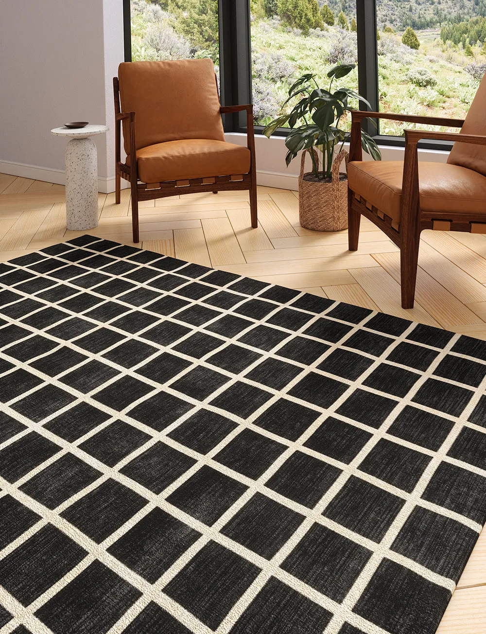 Caper Black Natural Checkered Rug