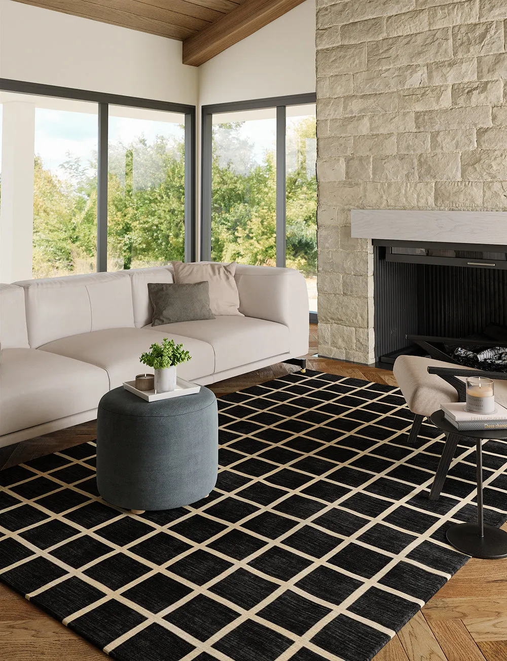 Caper Black Natural Checkered Rug