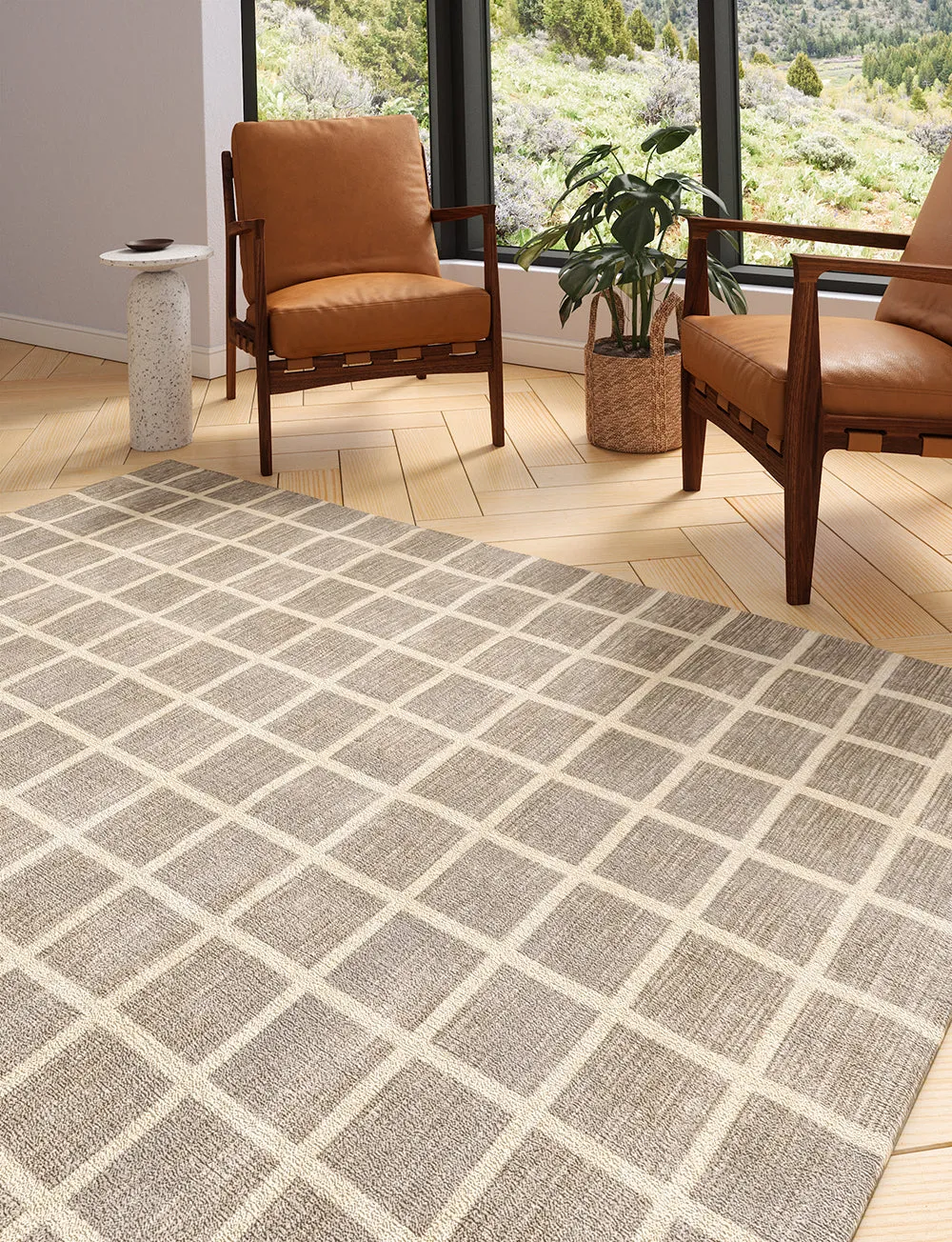 Caper Natural Beige Checkered Rug - Second Love