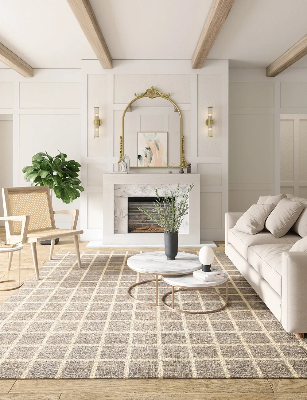 Caper Natural Beige Checkered Rug - Second Love