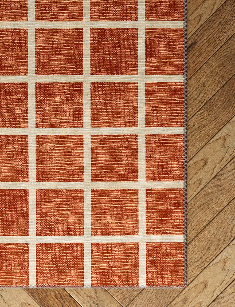 Caper Orange Natural Checkered Rug