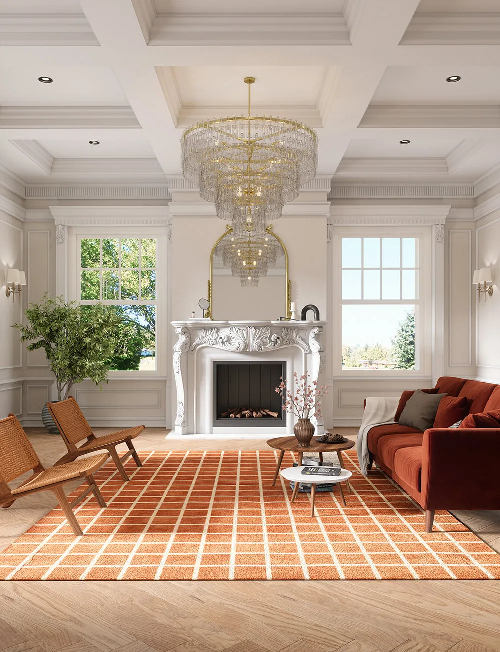 Caper Orange Natural Checkered Rug