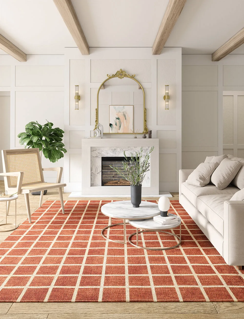 Caper Orange Natural Checkered Rug