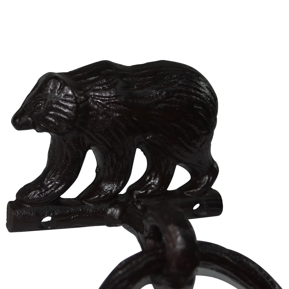 Cast Iron Grizzly Bear Rustic Bath or Kitchen Decor Towel Ring Holder