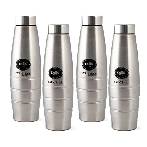 Cello Water Bottle, Stainless Steel, Fino, 1 Litre, Set of 4