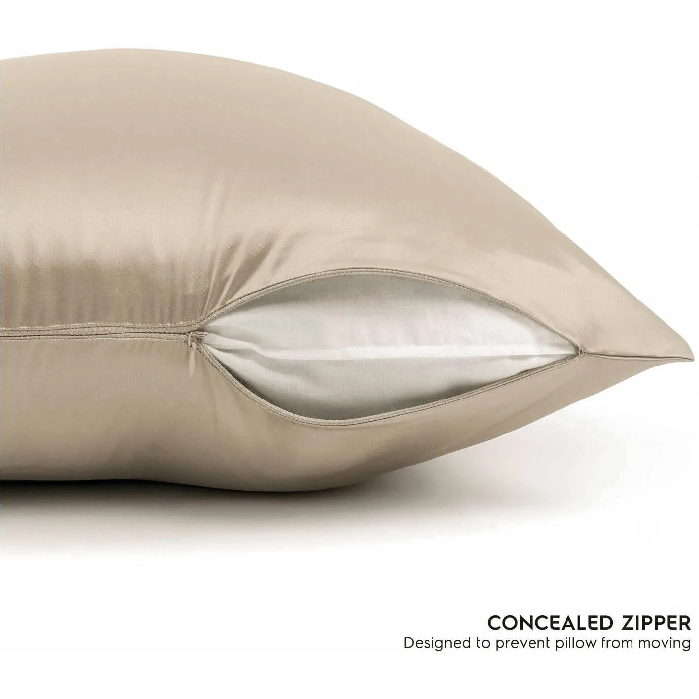 Champagne Silk Pillowcase- NZ Standard Size - Zip Closure