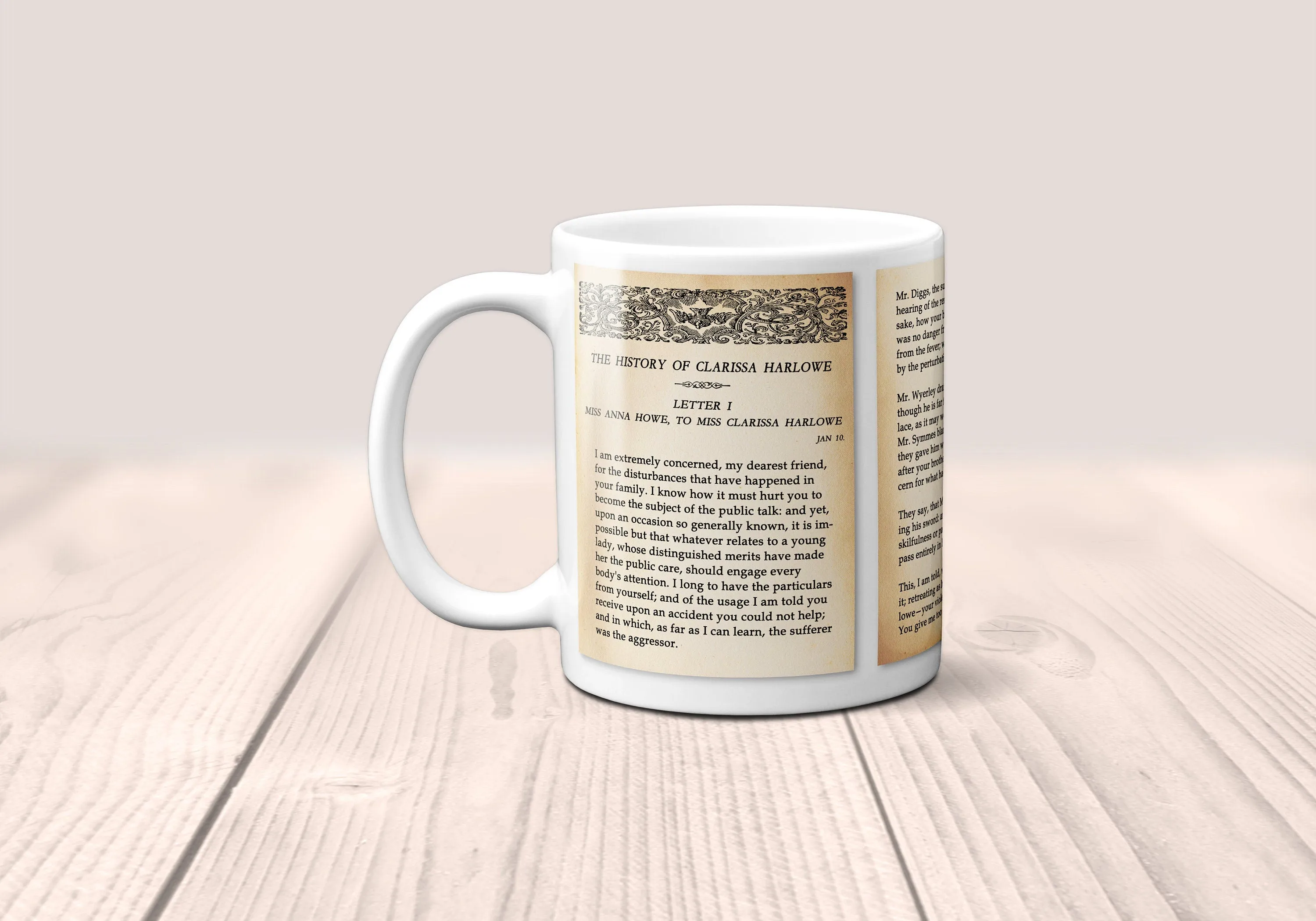 Clarissa, or, the History of a Young Lady by Samuel Richardson Mug. Coffee Mug with Clarissa book pages, Bookish Gift, Literary Mug