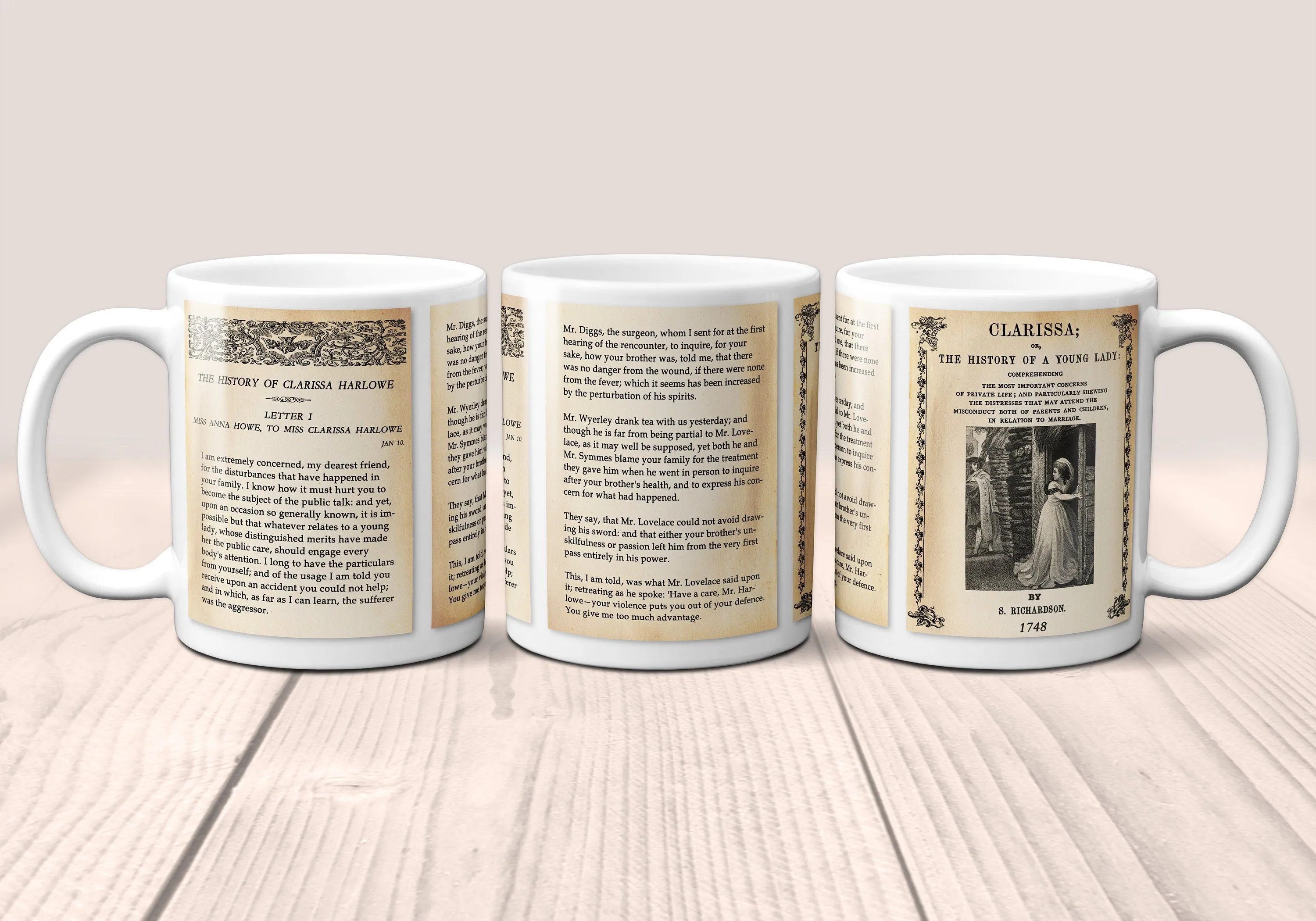 Clarissa, or, the History of a Young Lady by Samuel Richardson Mug. Coffee Mug with Clarissa book pages, Bookish Gift, Literary Mug