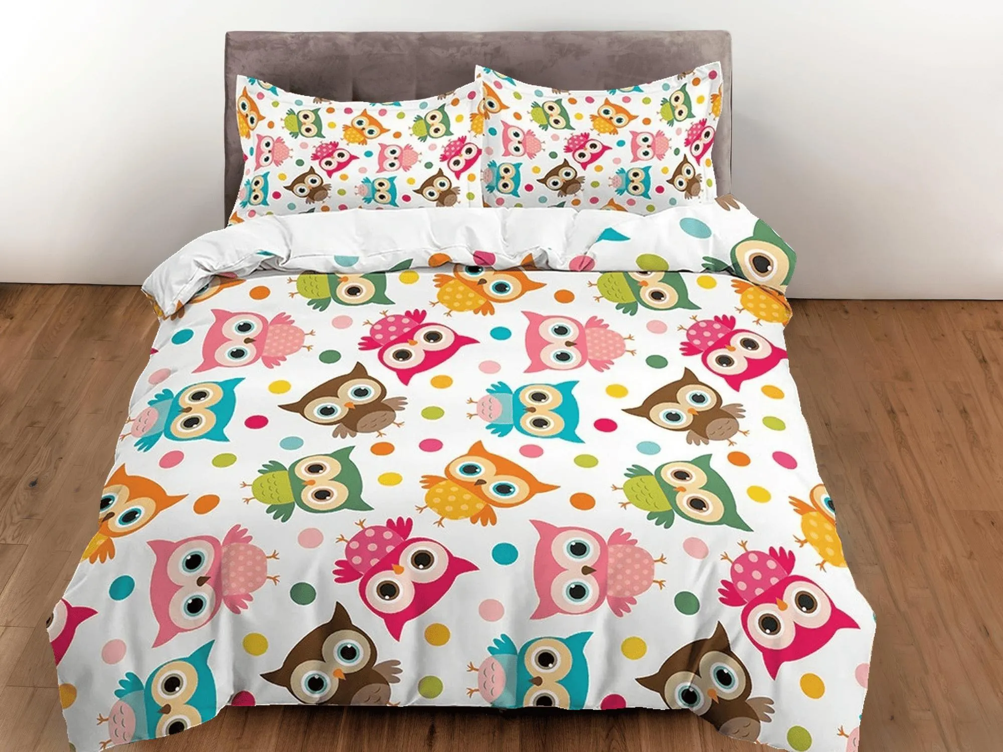 Colorful Owl Toddler Bedding, Unique Duvet Cover for Nursery Kids, Crib Bedding with Pillowcase, Baby Zipper Bedding, King Queen Full Twin