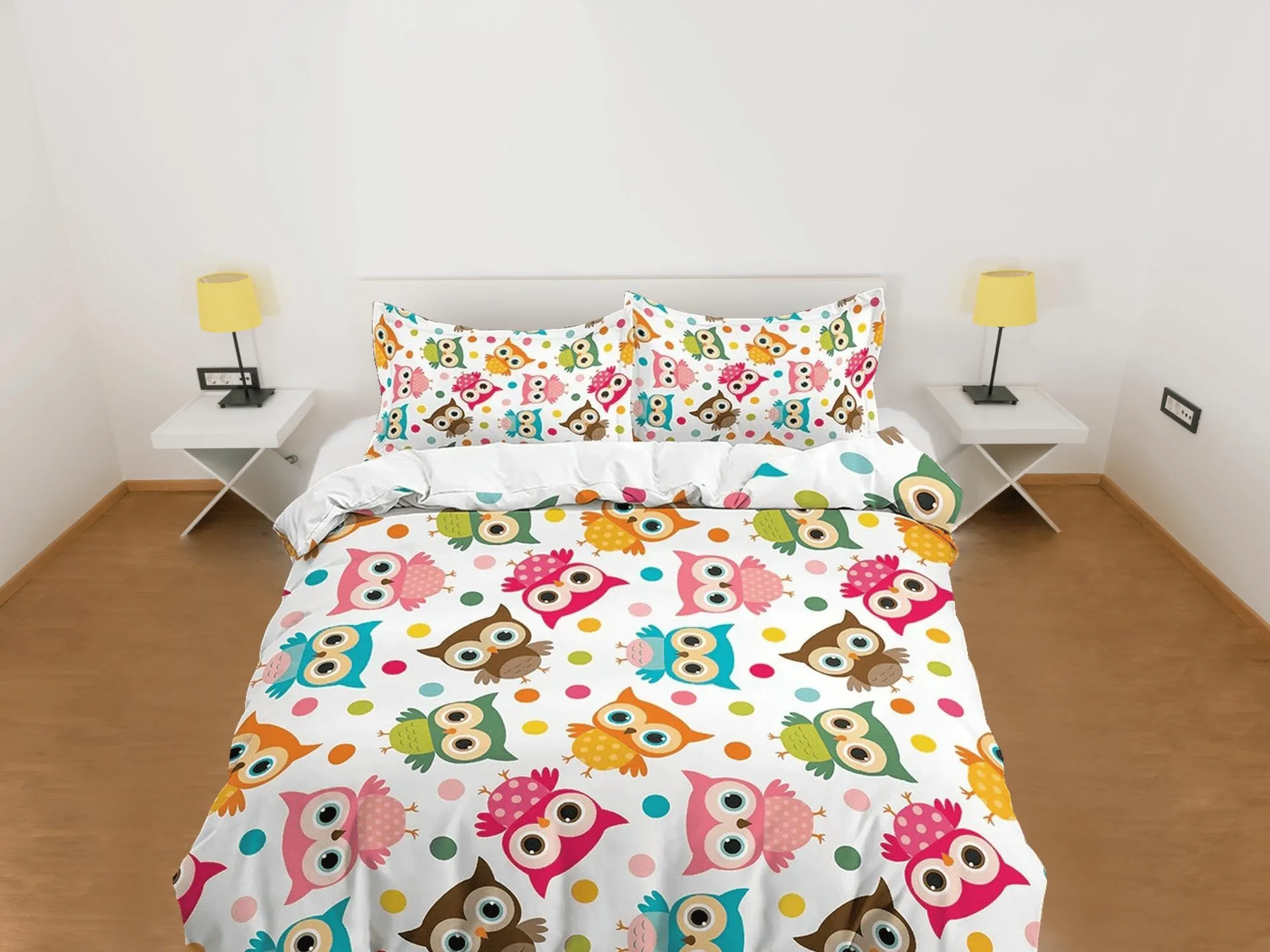 Colorful Owl Toddler Bedding, Unique Duvet Cover for Nursery Kids, Crib Bedding with Pillowcase, Baby Zipper Bedding, King Queen Full Twin