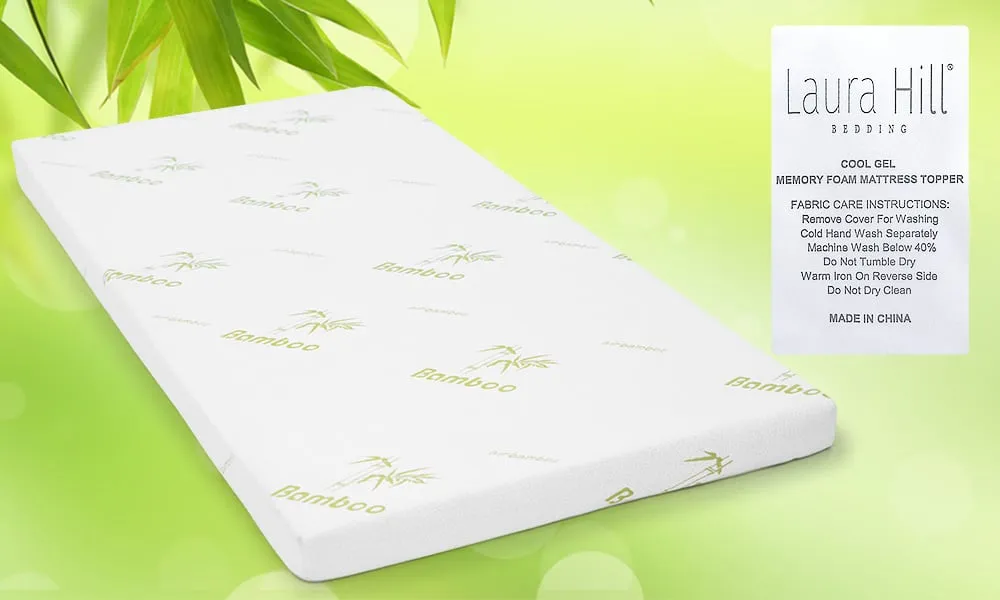 Cool Gel Memory Foam Mattress Topper, Bamboo Cover - King Single