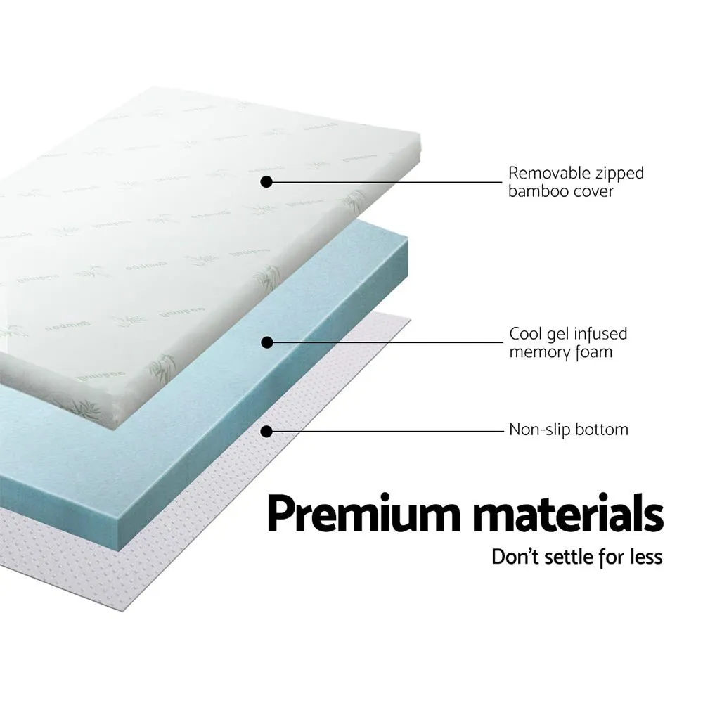 Cool Gel Memory Foam Mattress Topper w/Bamboo Cover 8cm - Single