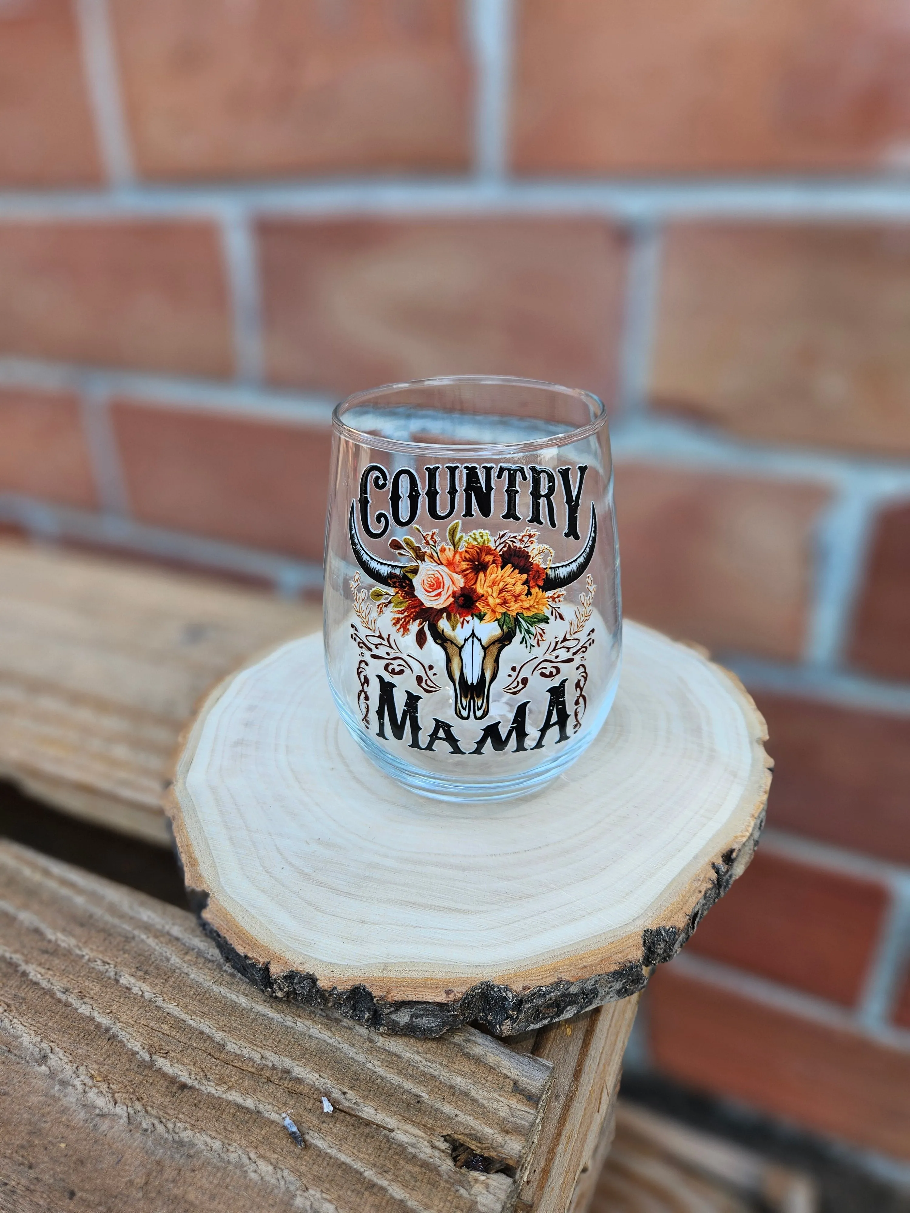 Country Mama Floral Wine Glass