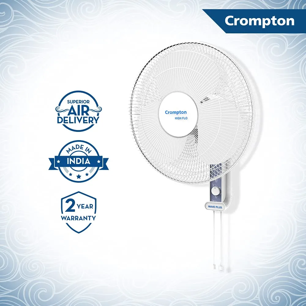 Crompton HighFlo Wave Plus 400-MM (16 inch) 60W Oscillating Wall Fan (KD White)