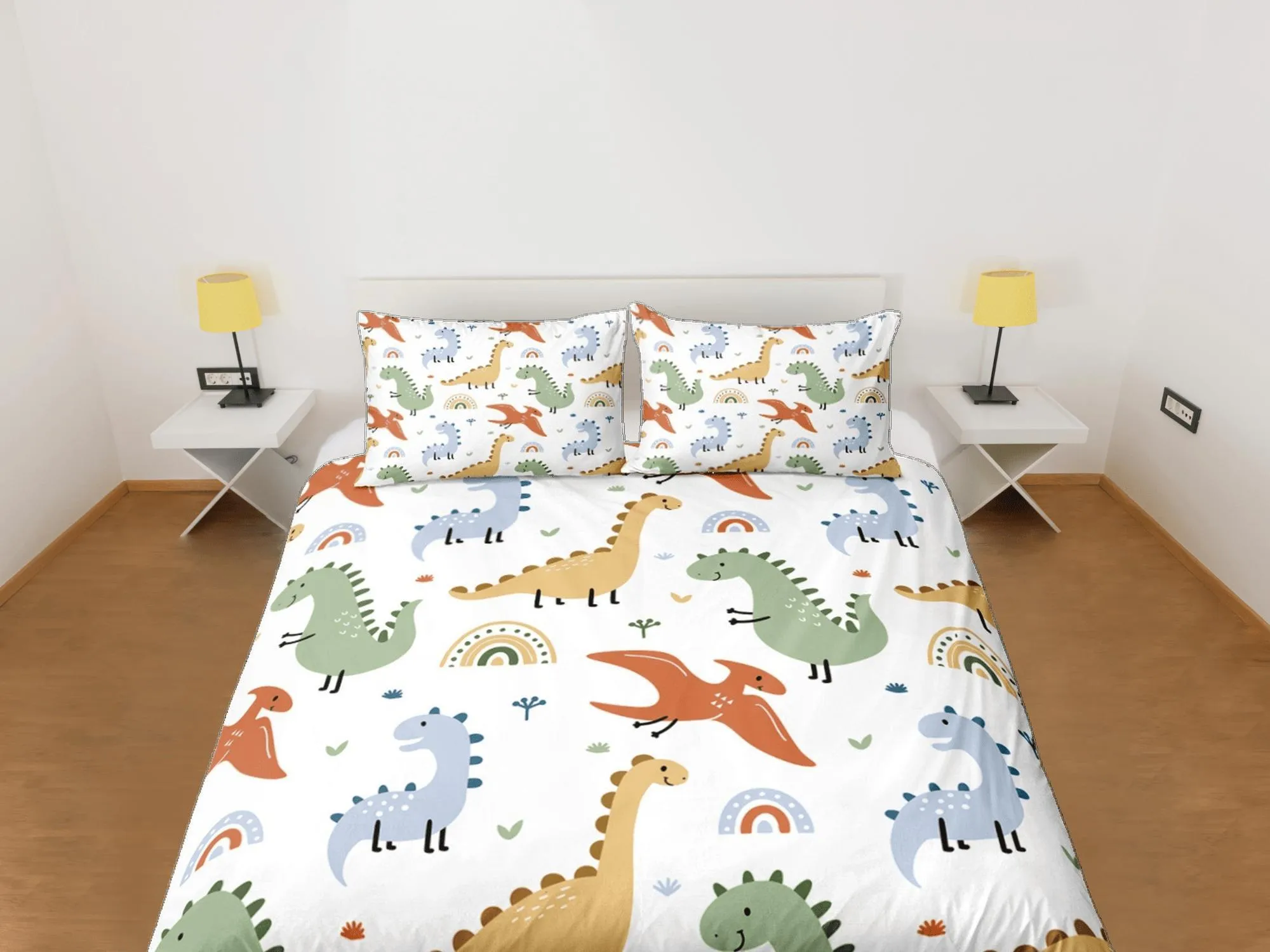 Cute Dinosaurs Duvet Cover Set Colorful Bedspread, Kids Full Bedding Set with Pillowcase, King Duvet Cover Queen Duvet Comforter Cover Twin