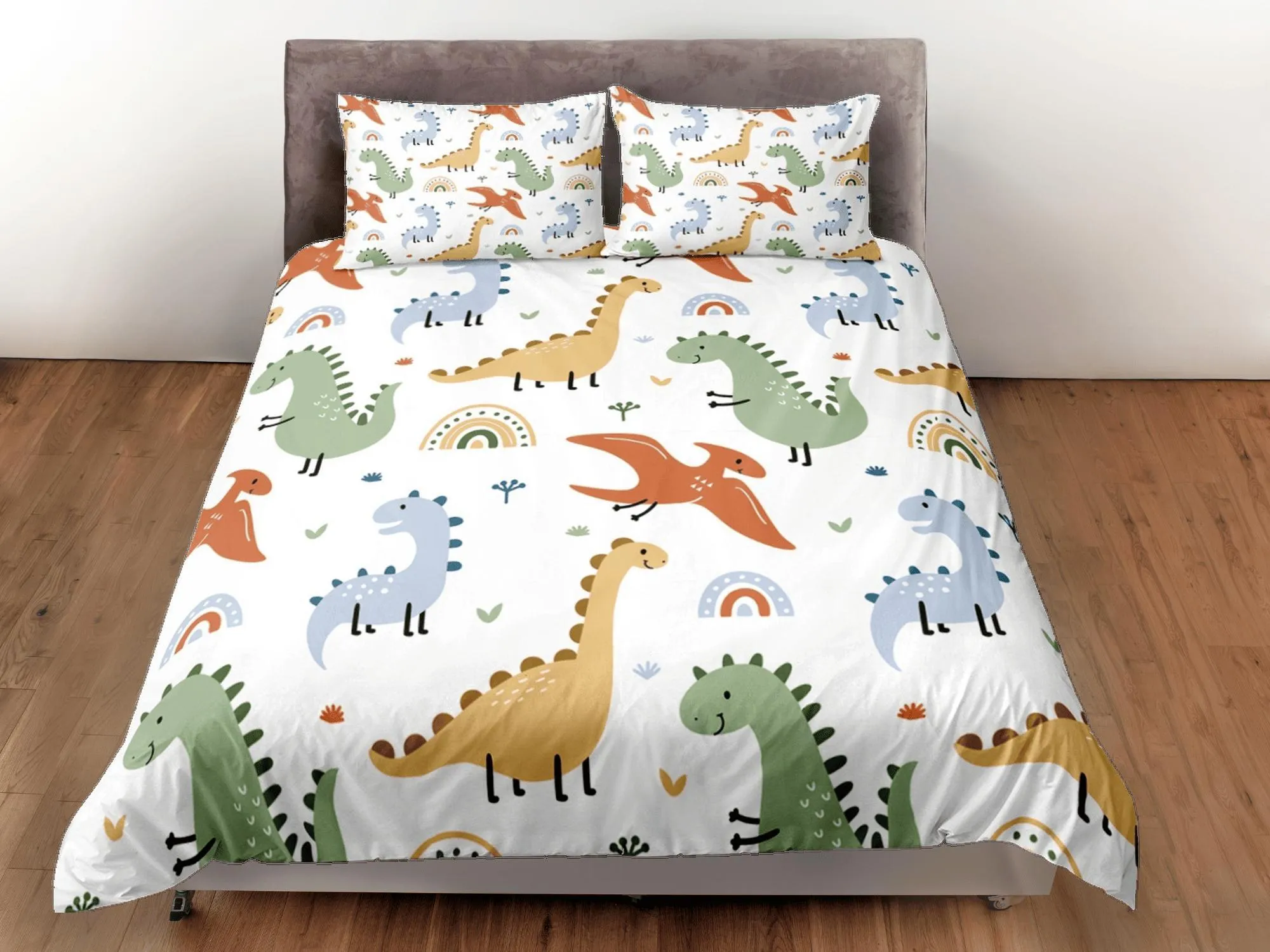 Cute Dinosaurs Duvet Cover Set Colorful Bedspread, Kids Full Bedding Set with Pillowcase, King Duvet Cover Queen Duvet Comforter Cover Twin