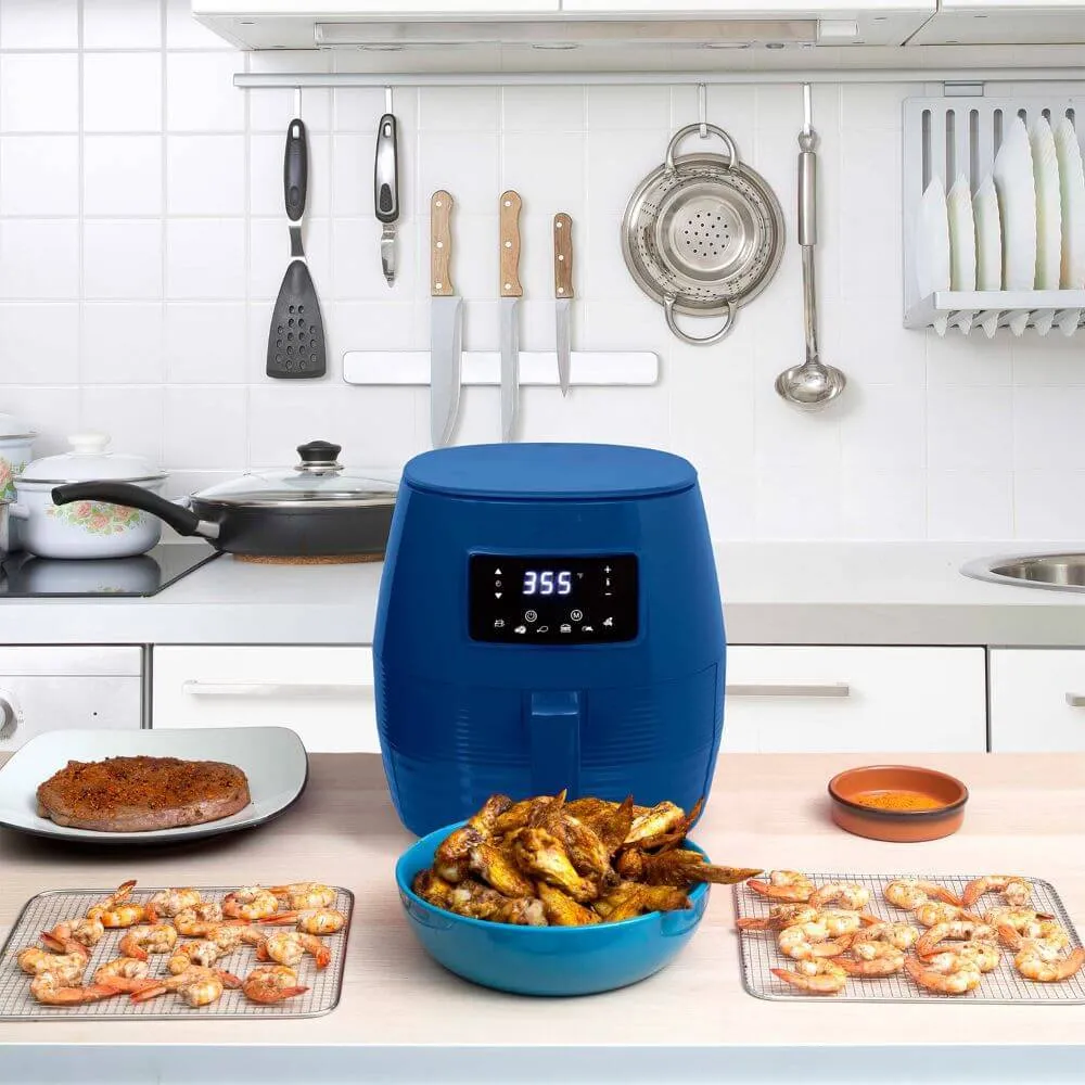 Deco Chef Digital 5.8QT Electric Air Fryer (Blue) with Gourmet 12-Piece Knife Set