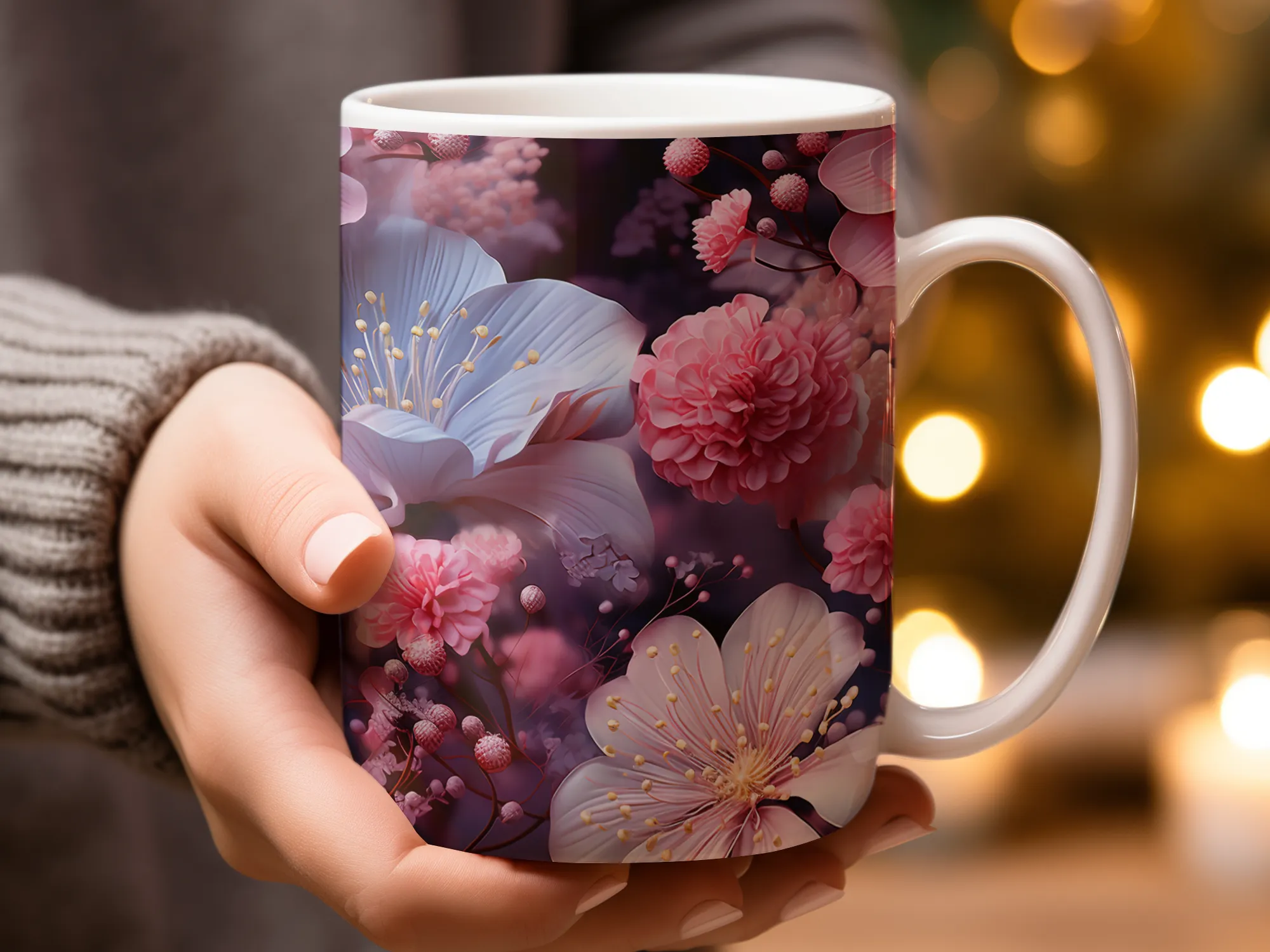 Delicate Pink Wildflowers Coffee Mug, Floral Mug, Ceramic Mug, Wildflower Mug, Gifts for Her, Gifts for Women