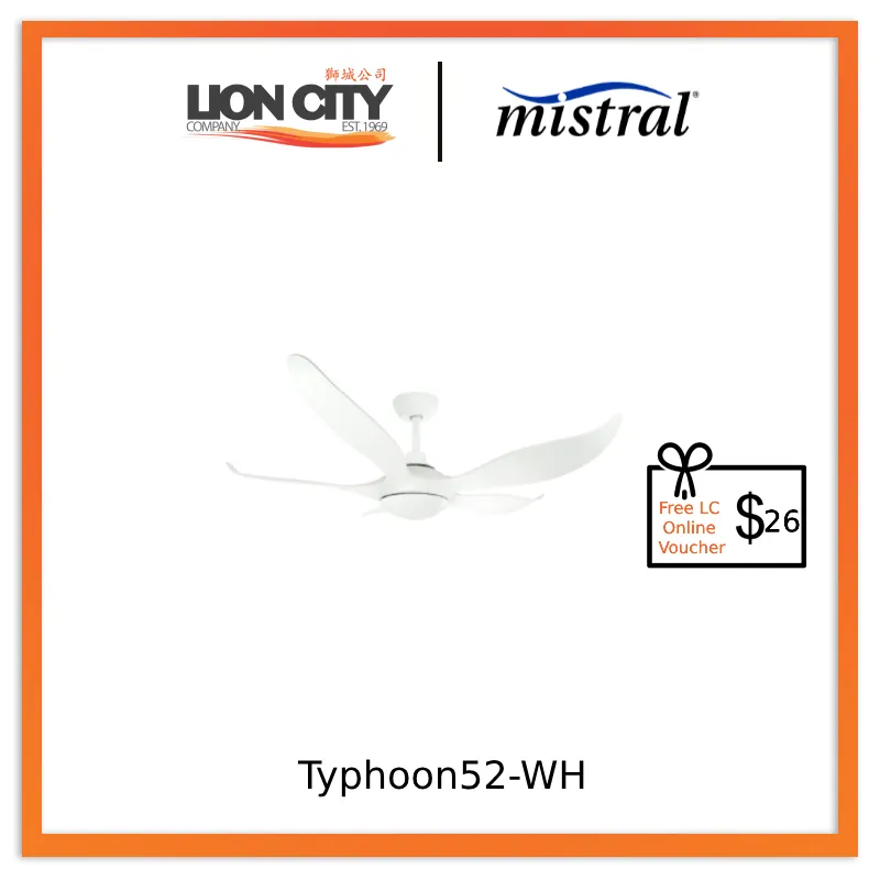 D'Fan Typhoon52-WH Ceiling Fan - 52", 45W