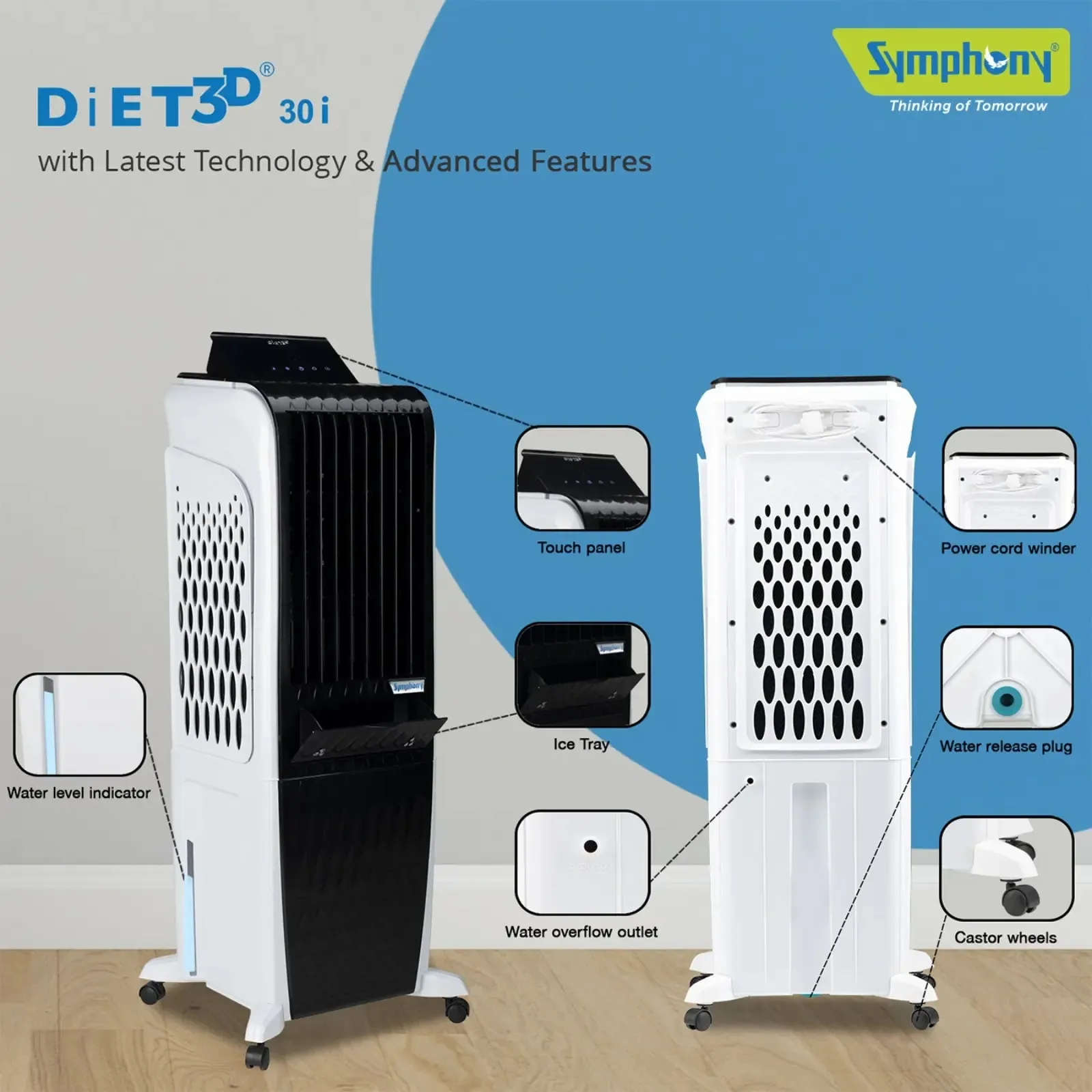 Diet 3D 30i Tower Air Cooler 30-litres with Magnetic Full Function Remote