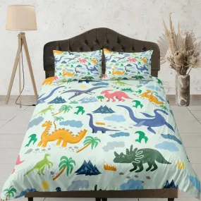 Dinosaurs Duvet Cover Set Colorful Bedspread, Kids Full Bedding Set with Pillowcase, Comforter Cover Bed