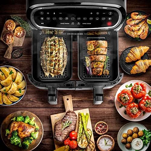 Duronic Air Fryer AF24, 9L Large Dual Zone Family Sized Cooke