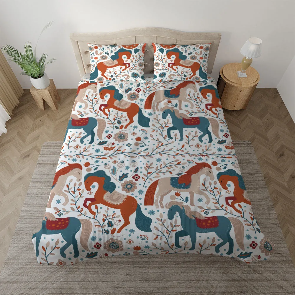 Duvet cover with matching Pillow cases | Luxury Bedding set | Twin, Queen, King Sizes | Nordic Animals Horses