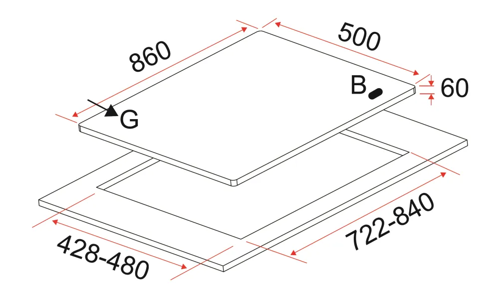 EFH3970TNVSB 86CM BUILT-IN GAS HOB